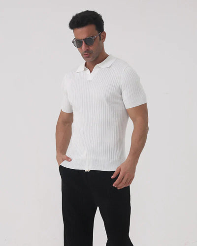 Ribbed Polo Tee – White
