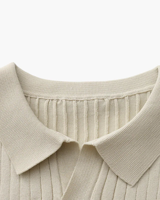 Ribbed Knit Polo – Cream