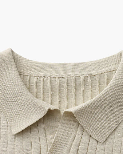 Ribbed Knit Polo – Cream