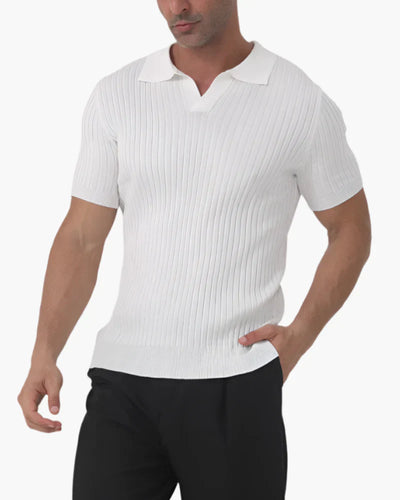 Ribbed Polo Tee – White