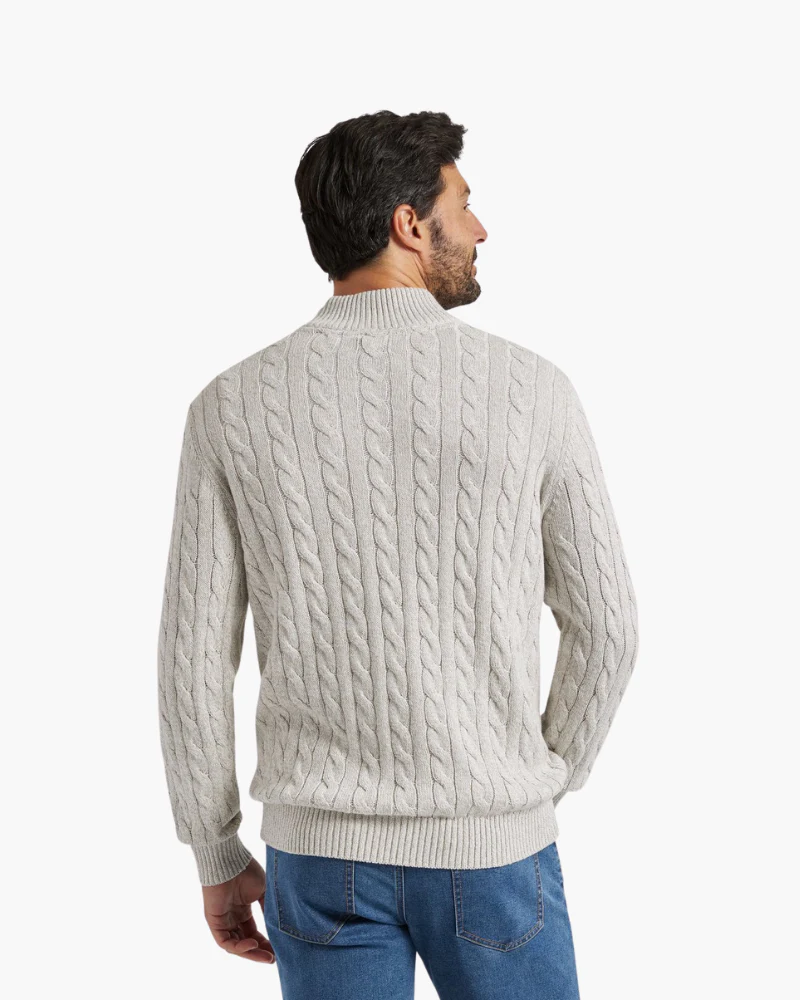 Verbier Heritage Cable Knit Zip Sweater – Light Grey