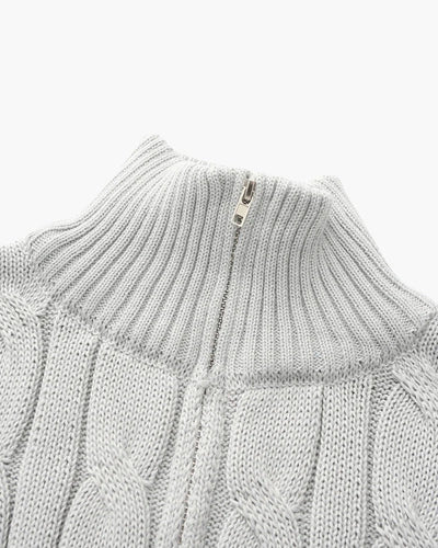 Verbier Heritage Cable Knit Zip Sweater – Light Grey