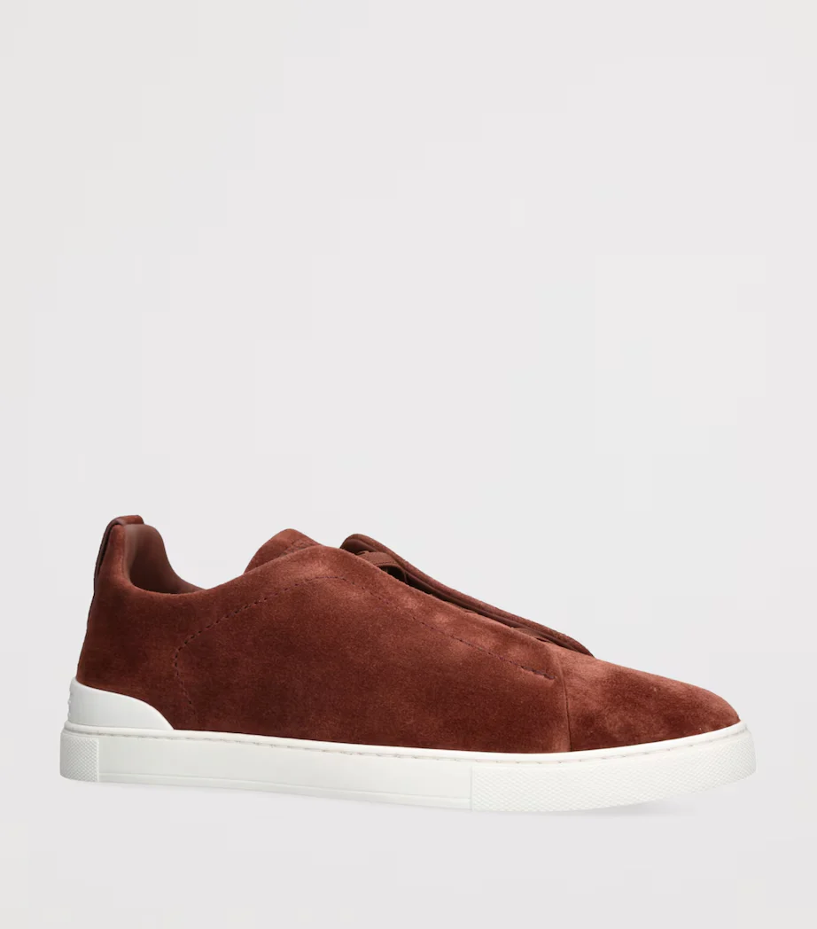 ZGN Triple Stitch Rust Brown Suede Sneakers