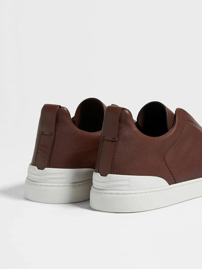 ZGN Triple Stitch Leather Sneakers – Brown