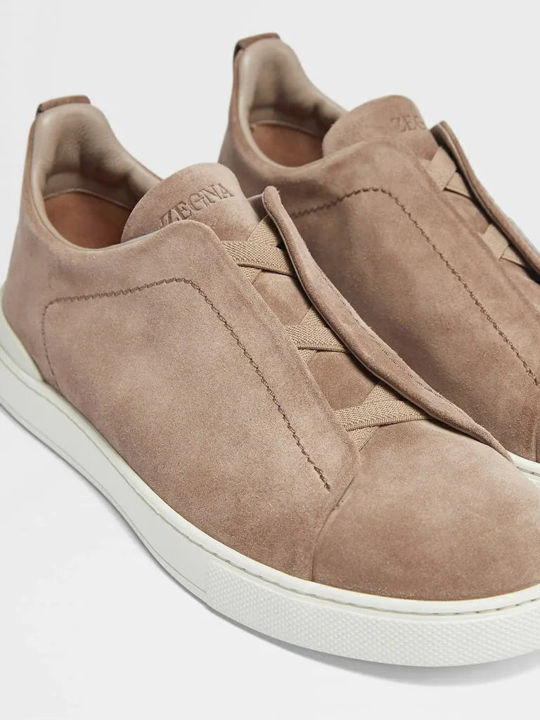 ZGN Triple Stitch Taupe Suede Sneakers