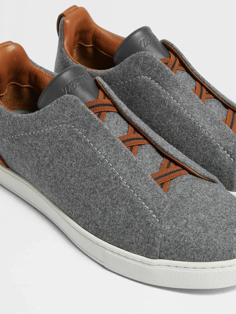 ZGN Triple Stitch Wool Leather Sneakers – Grey/Brown