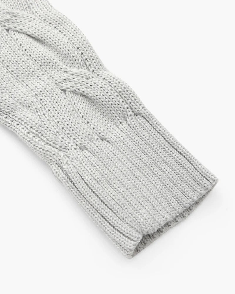 Verbier Heritage Cable Knit Zip Sweater – Light Grey