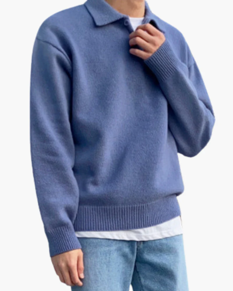 Wool Polo Sweater – Blue