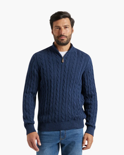 Verbier Heritage Cable Knit Zip Sweater – Marine