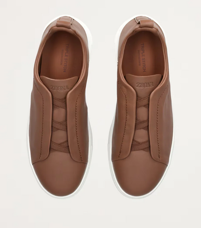ZGN Triple Stitch Brown Leather Sneakers