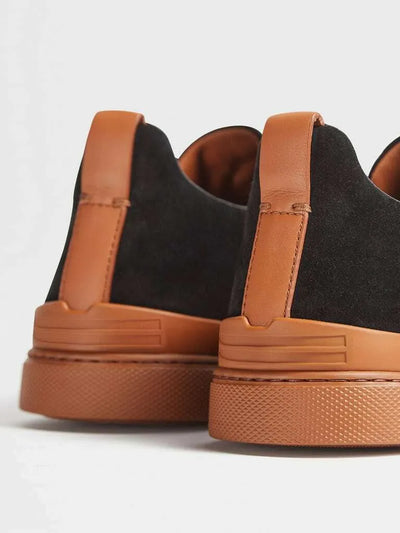 ZGN Triple Stitch Suede Leather Sneakers – Black/Brown