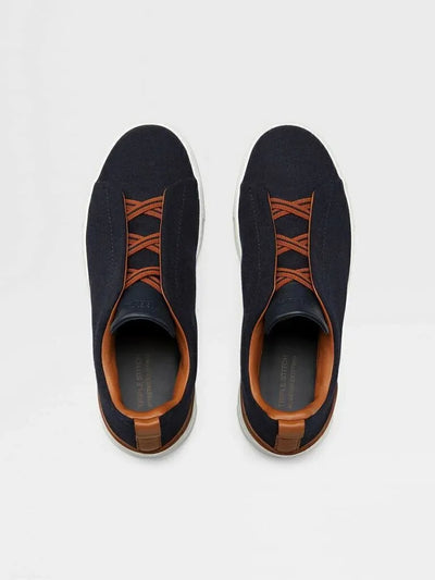 ZGN Triple Stitch Wool Leather Sneakers – Navy/Brown