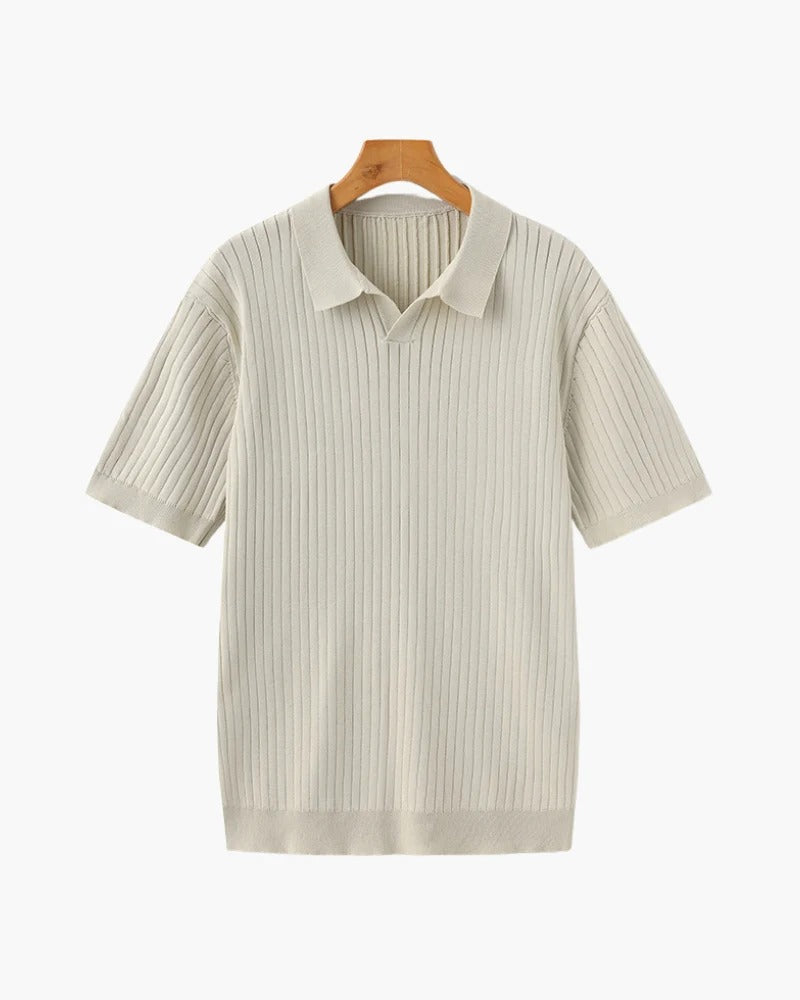 Ribbed Knit Polo – Cream