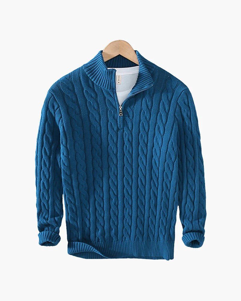 Verbier Heritage Cable Knit Zip Sweater - Light Blue