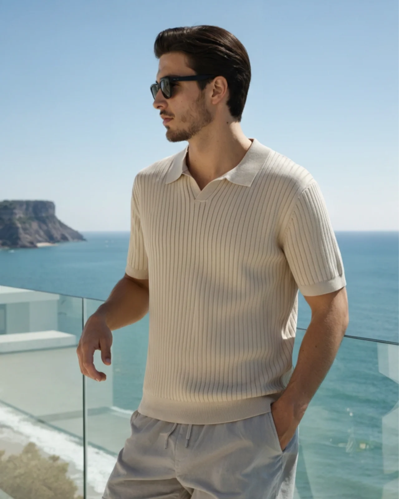 Ribbed Knit Polo – Cream
