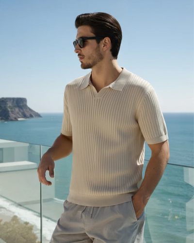Ribbed Knit Polo – Cream