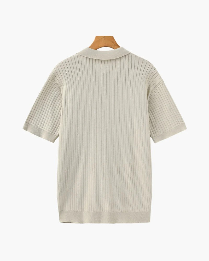 Ribbed Knit Polo – Cream