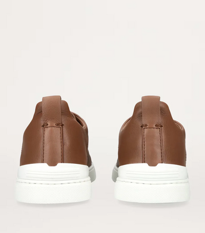 ZGN Triple Stitch Brown Leather Sneakers