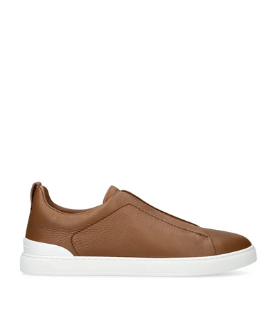 ZGN Triple Stitch Brown Leather Sneakers
