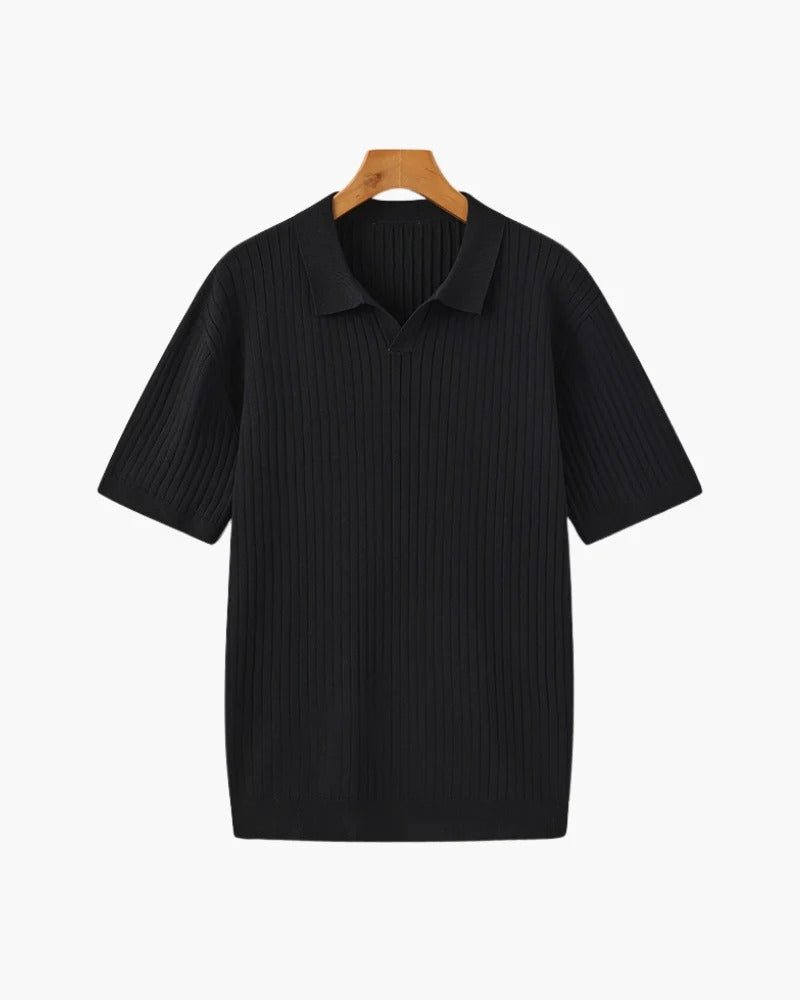 Ribbed Knit Polo – Black