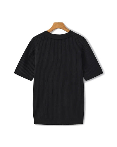 Ribbed Knit Polo – Black