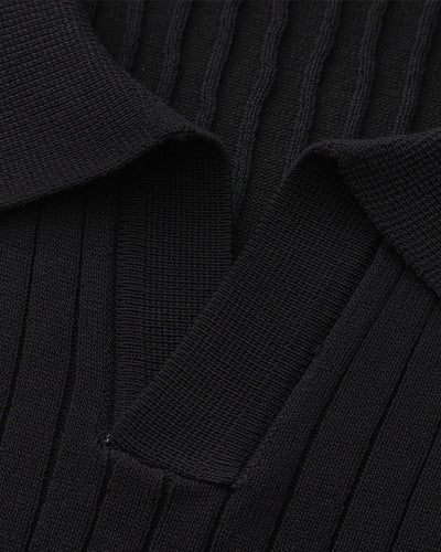 Ribbed Knit Polo – Black