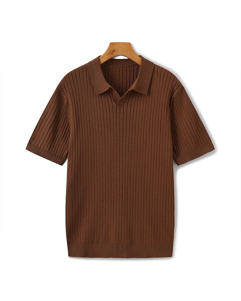 Ribbed Knit Polo – Brown