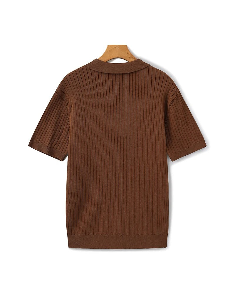 Ribbed Knit Polo – Brown