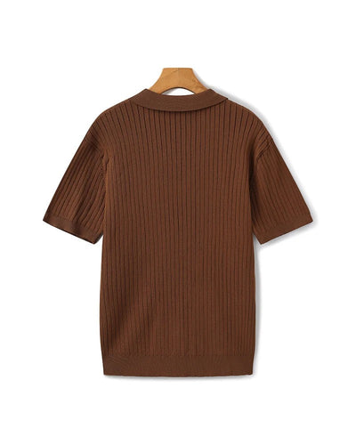 Ribbed Knit Polo – Brown