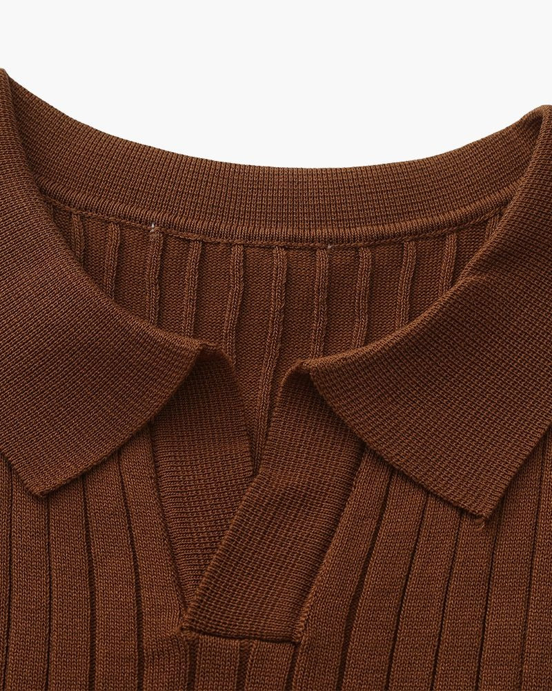 Ribbed Knit Polo – Brown