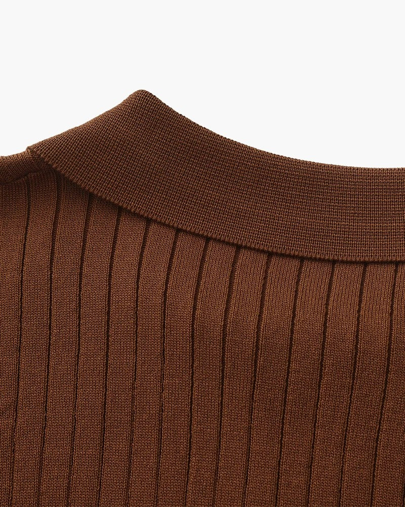 Ribbed Knit Polo – Brown