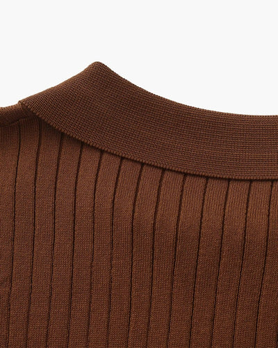 Ribbed Knit Polo – Brown