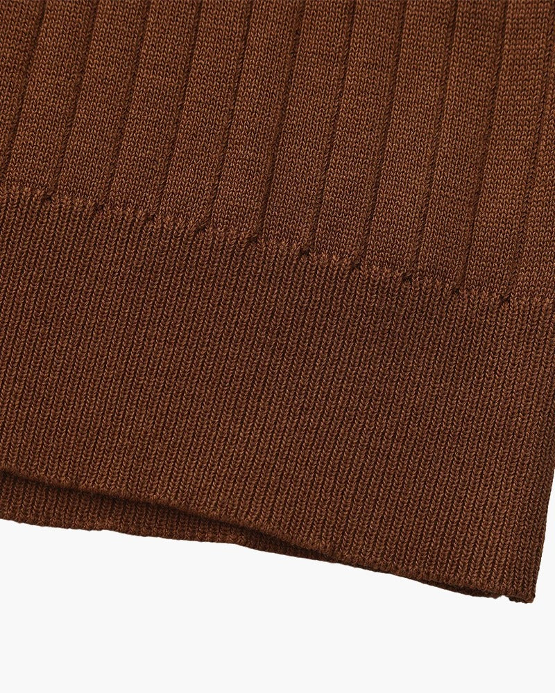 Ribbed Knit Polo – Brown