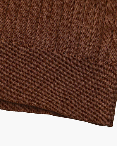 Ribbed Knit Polo – Brown