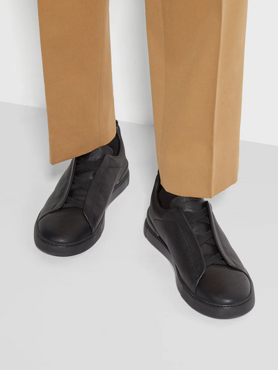 ZGN Triple Stitch Black Leather Sneakers