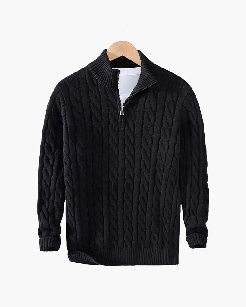 Verbier Heritage Cable Knit Zip Sweater - Black
