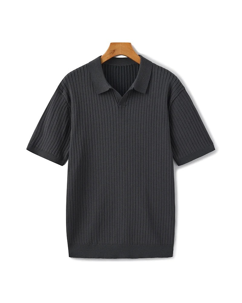 Ribbed Knit Polo – Gray
