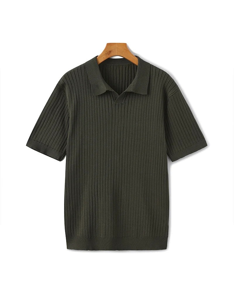 Ribbed Knit Polo – Green