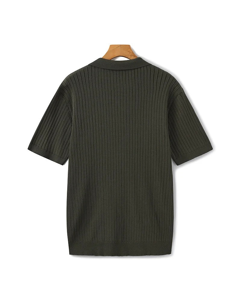Ribbed Knit Polo – Green