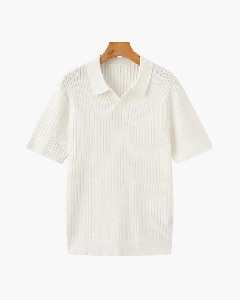 Ribbed Knit Polo – Ivory