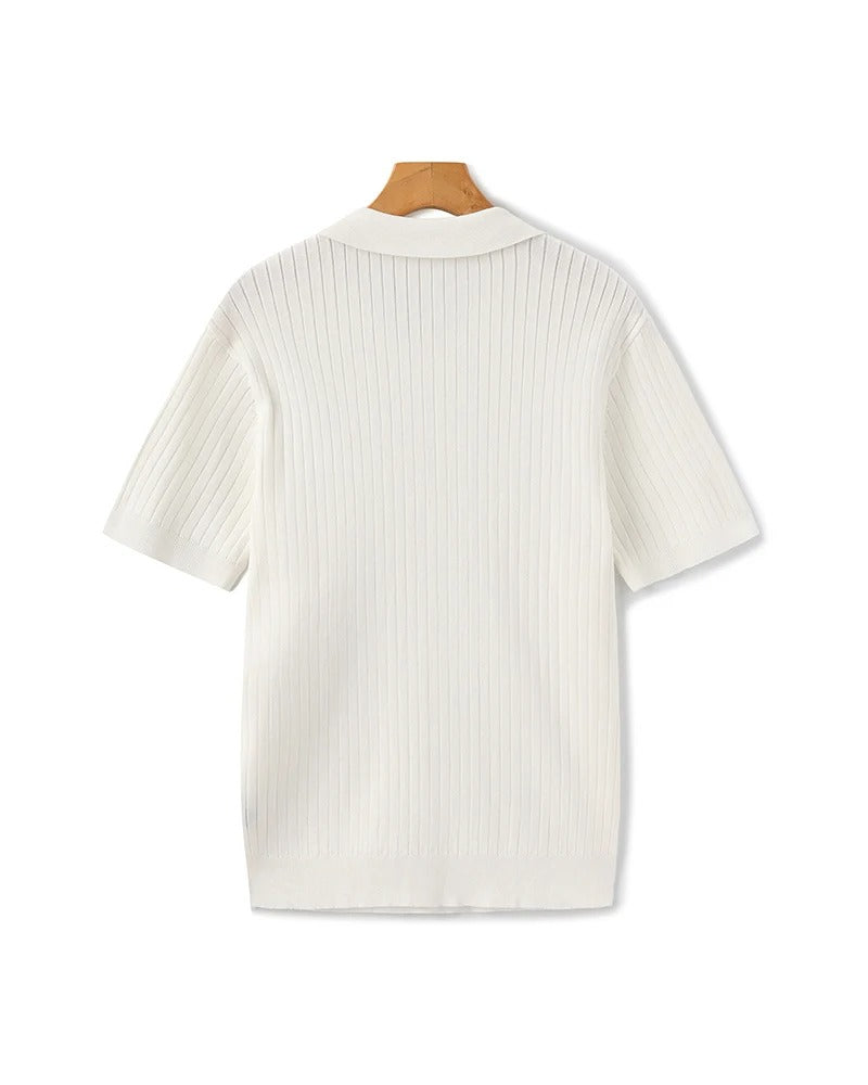 Ribbed Knit Polo – Ivory