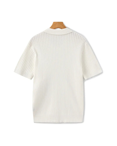 Ribbed Knit Polo – Ivory