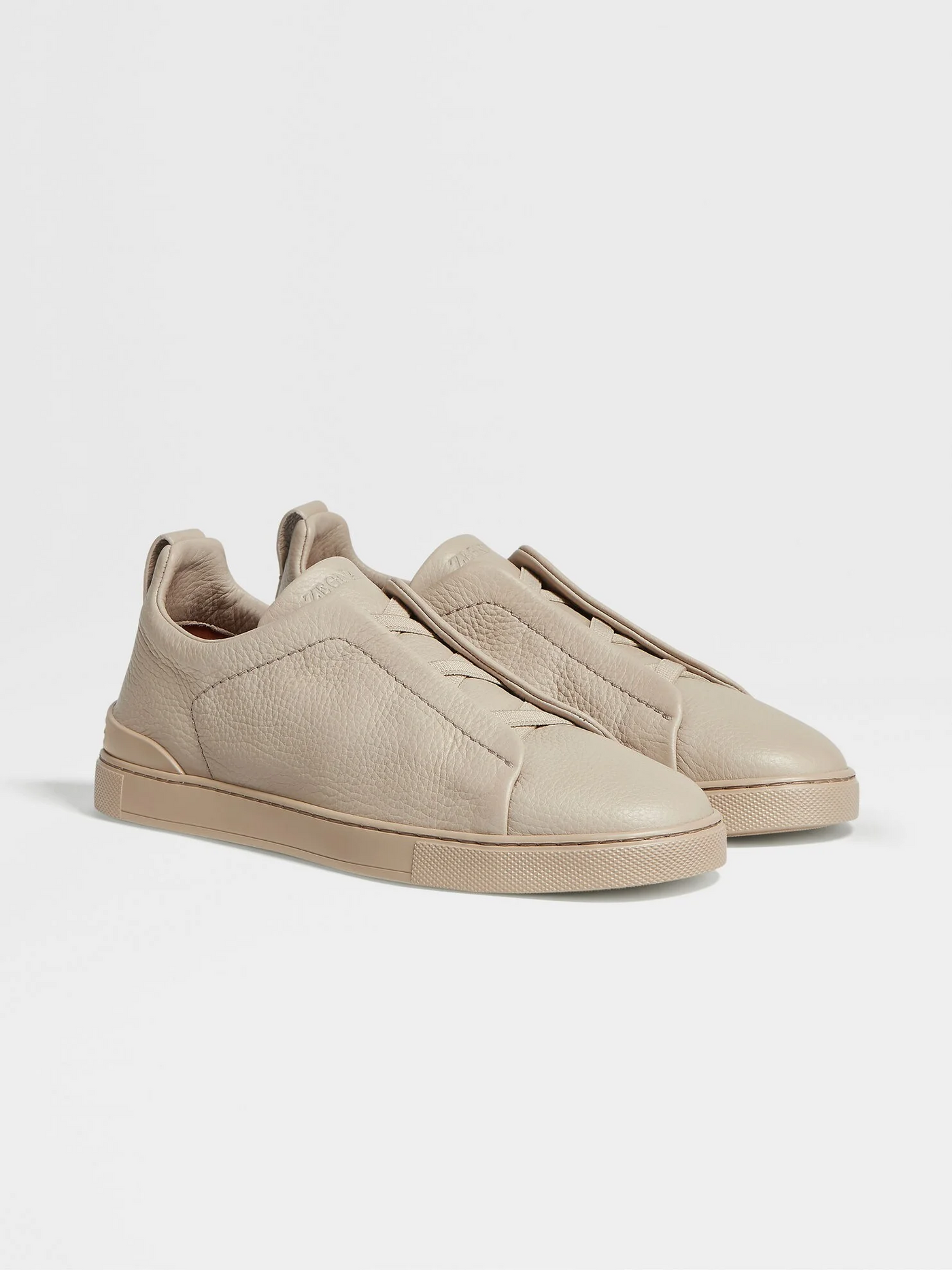ZGN Triple Stitch Beige Leather Sneakers