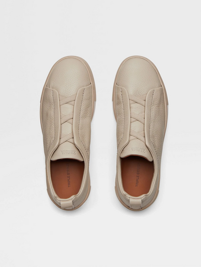 ZGN Triple Stitch Beige Leather Sneakers