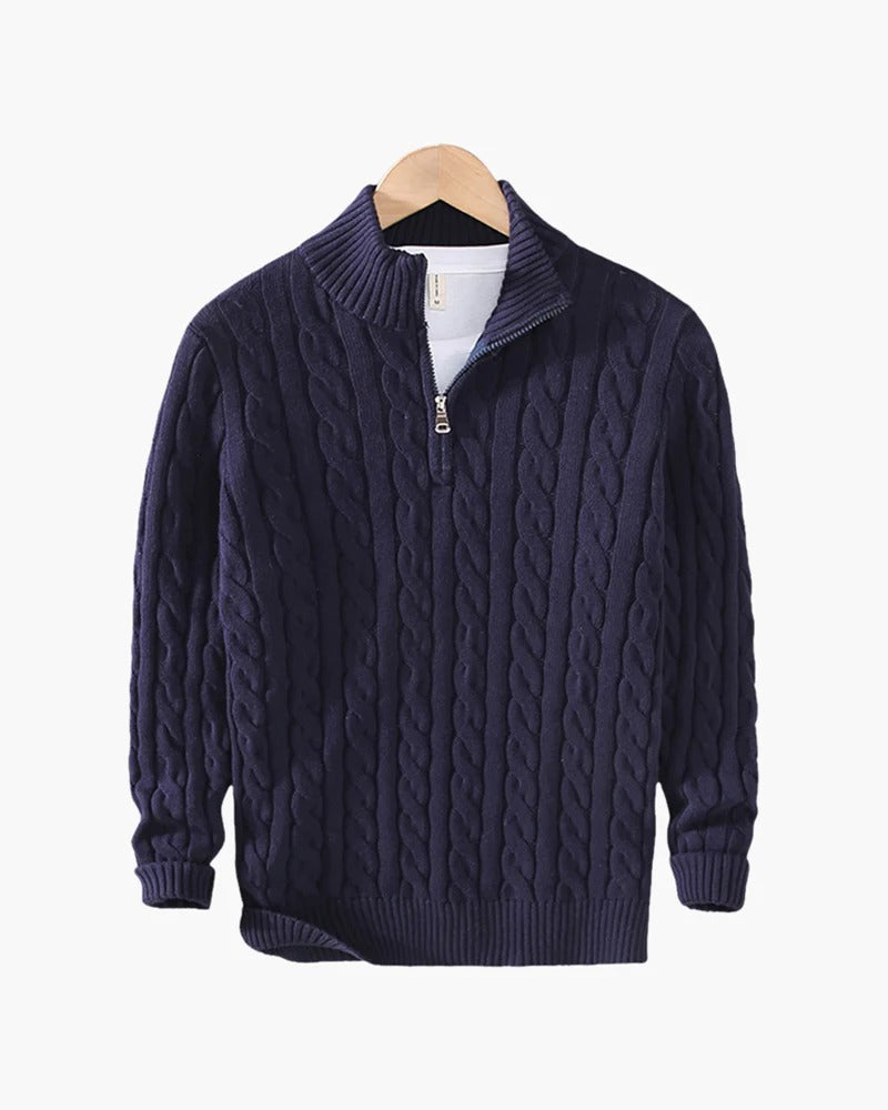 Verbier Heritage Cable Knit Zip Sweater – Marine