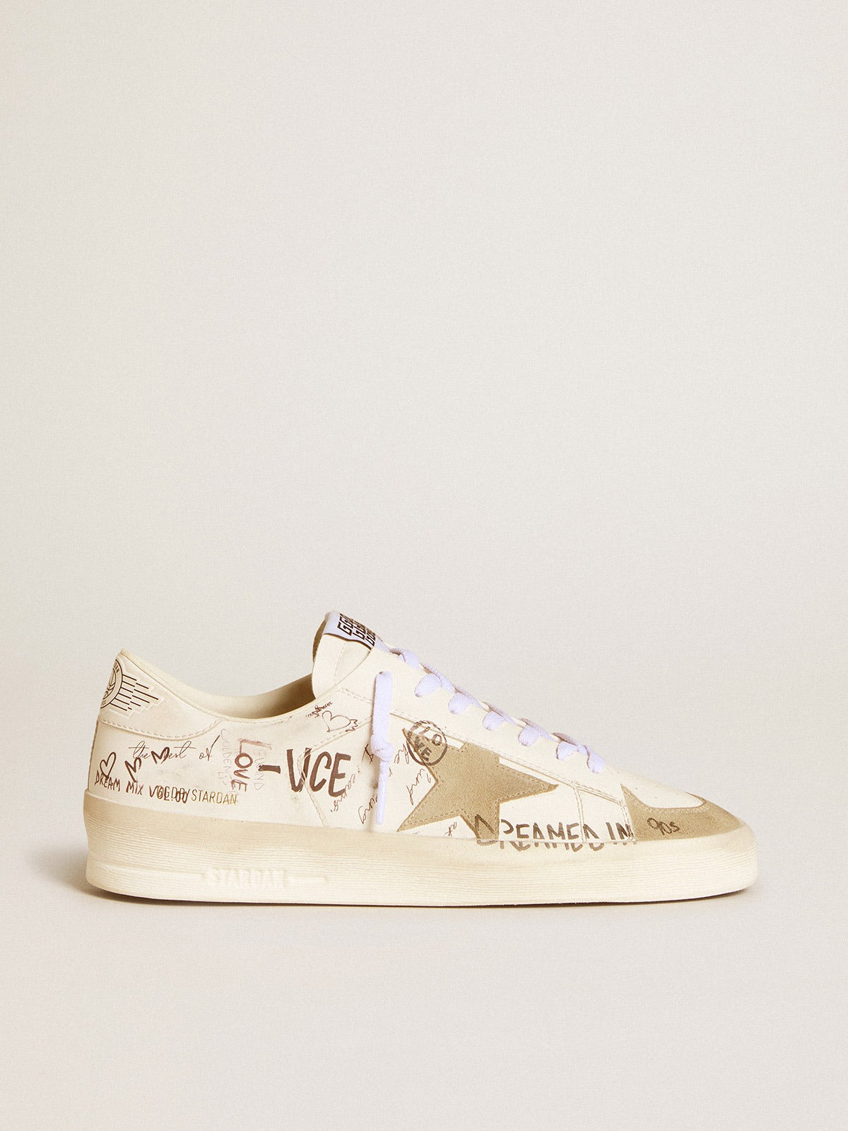 GGS Stardan Sneakers – White/Beige Graffiti Print