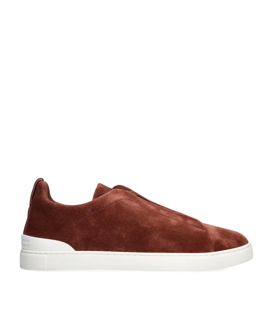 ZGN Triple Stitch Rust Brown Suede Sneakers