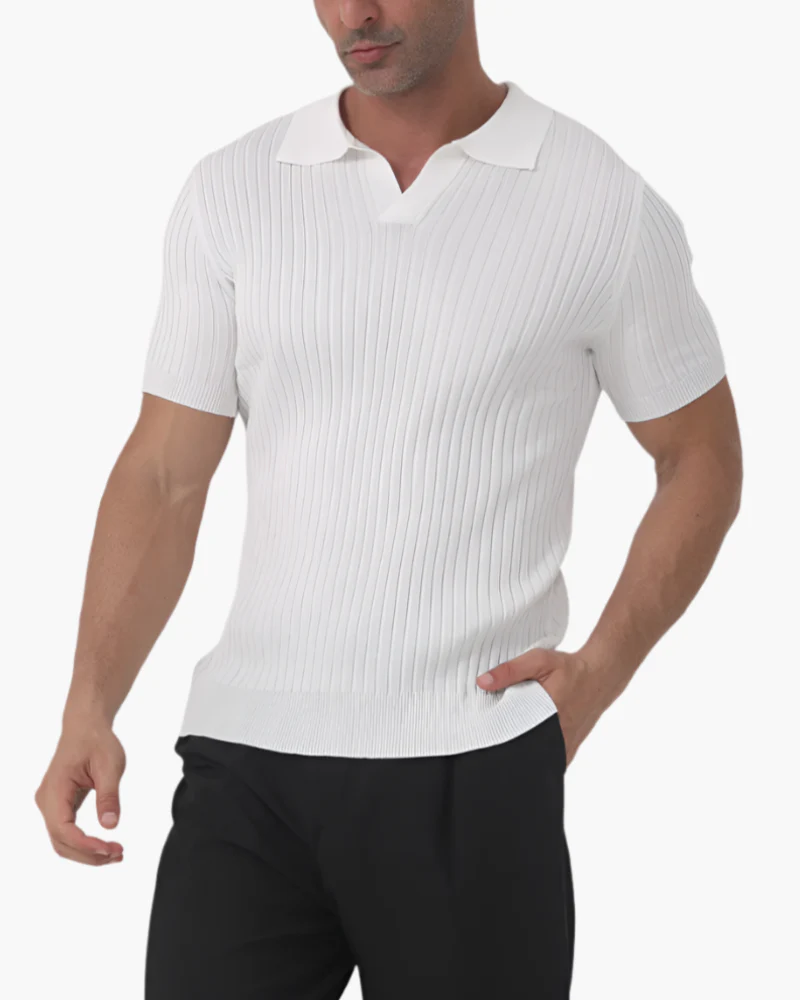 Ribbed Polo Tee – White