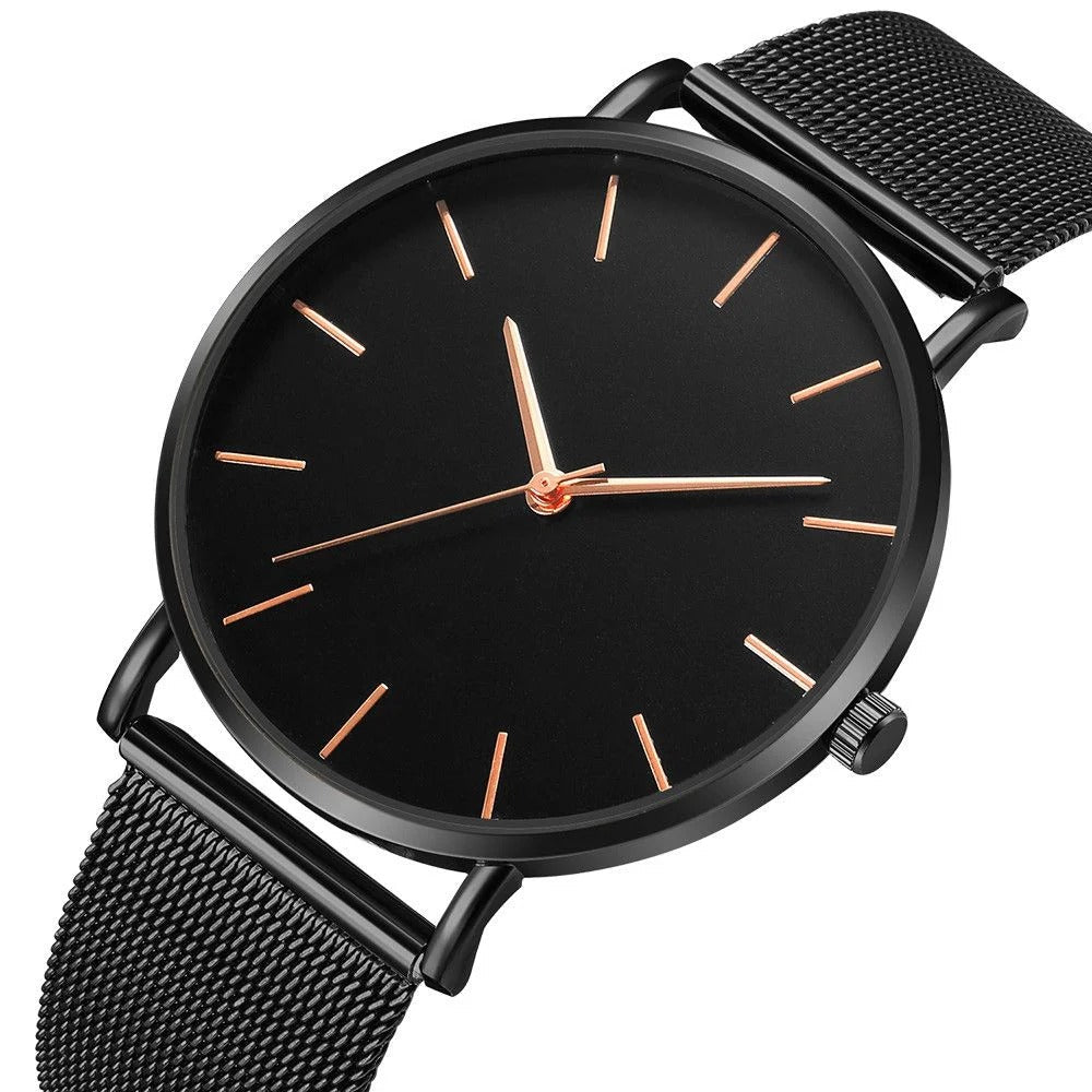 Midnight Mesh Watch – Black/Rose Gold