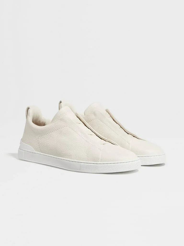 ZGN Triple Stitch Grained Leather Sneakers – Off-White